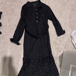Tahari Black Long Sleeve Dress with Embroidered Hem